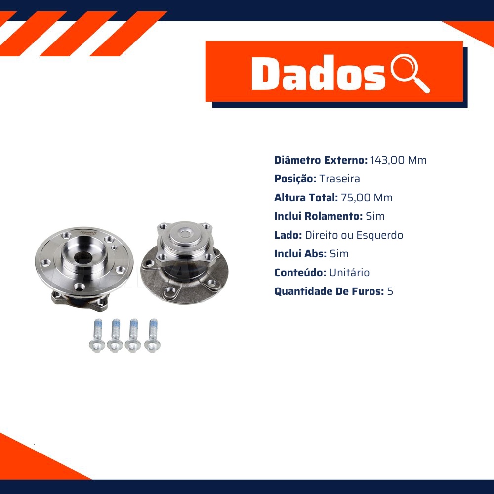 Cubo de Roda Traseiro Direito ou Esquerdo 5 Furos com Rolamento e ABS - Fremax - FWB0578