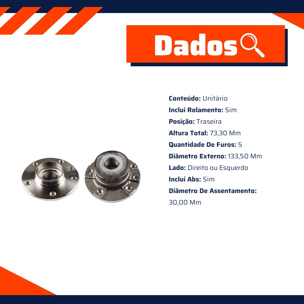 Cubo de Roda Traseiro Direito ou Esquerdo 5 Furos com Rolamento e ABS para Fiat Toro - Fremax - FWB0820