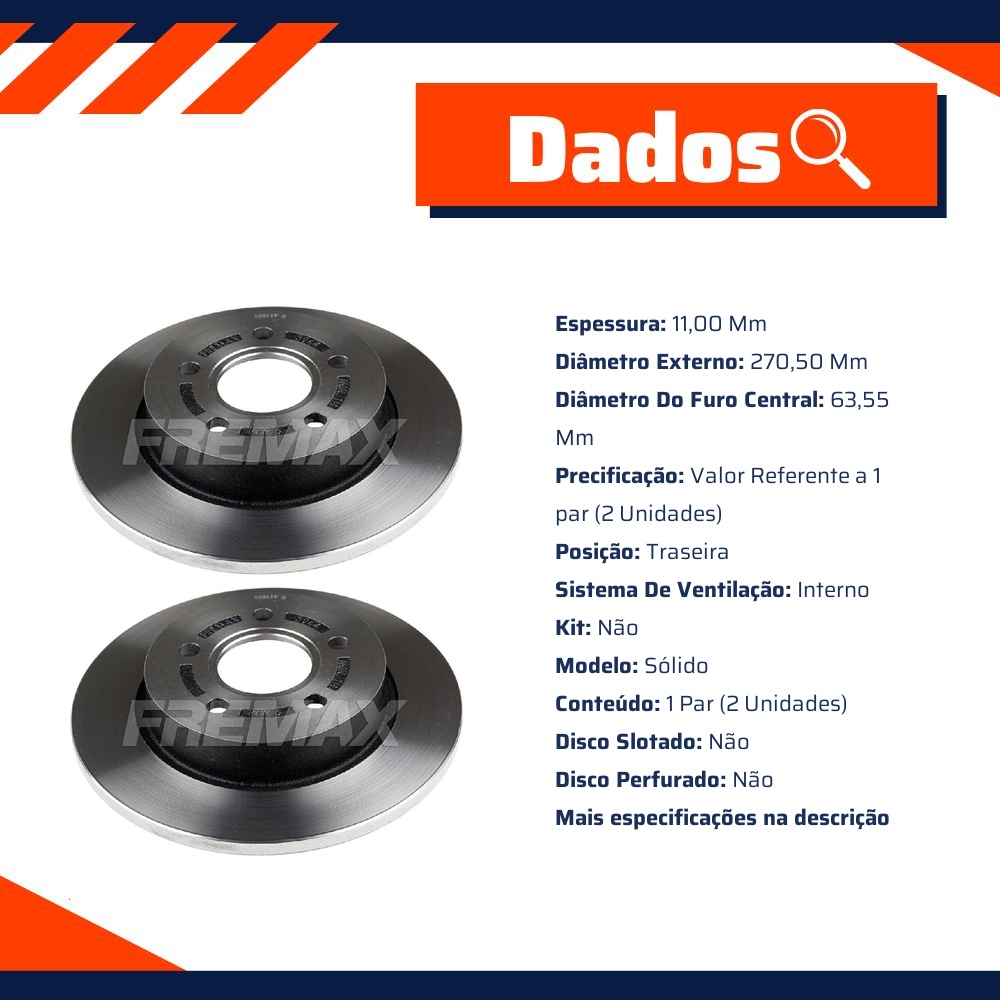 Par de Discos de Freio Sólido Traseiro - Fremax - BD3964
