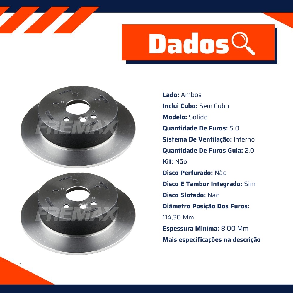 Par de Discos de Freio Sólido Traseiro - Fremax - BD2886