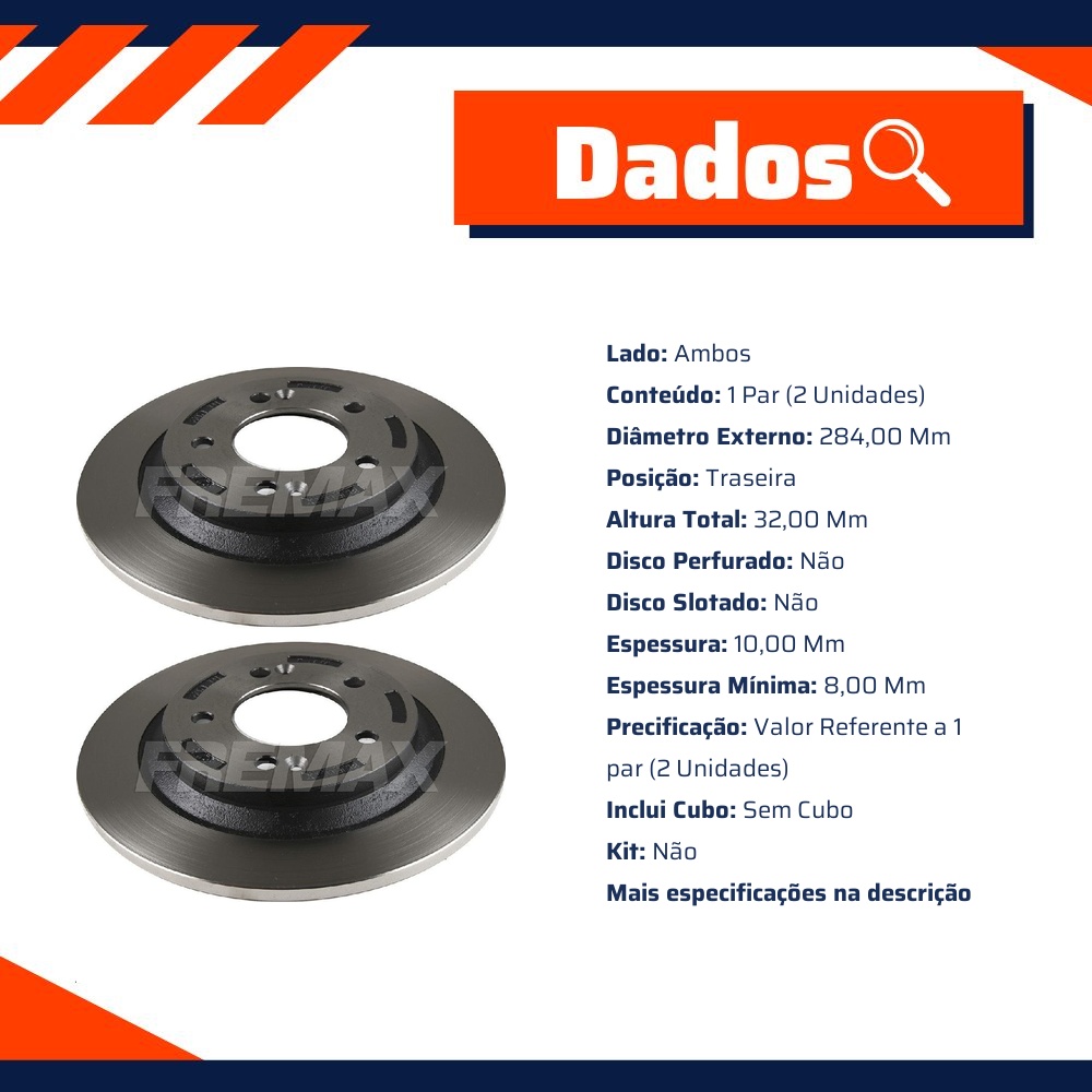 Par Disco de Freio Traseiro para Hyundai Azera - Fremax - BD5270