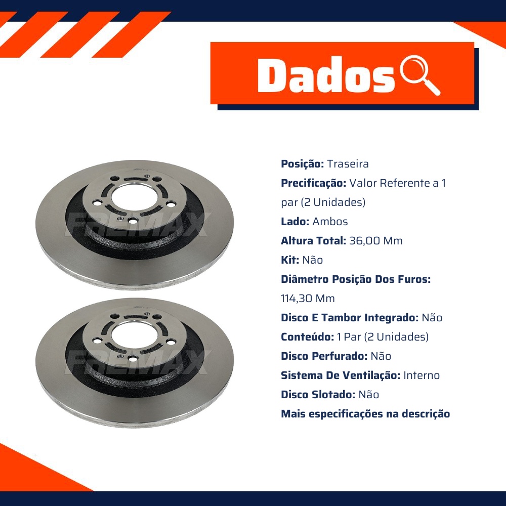 Par de Discos de Freio Sólido Traseiro - Fremax - BD4635