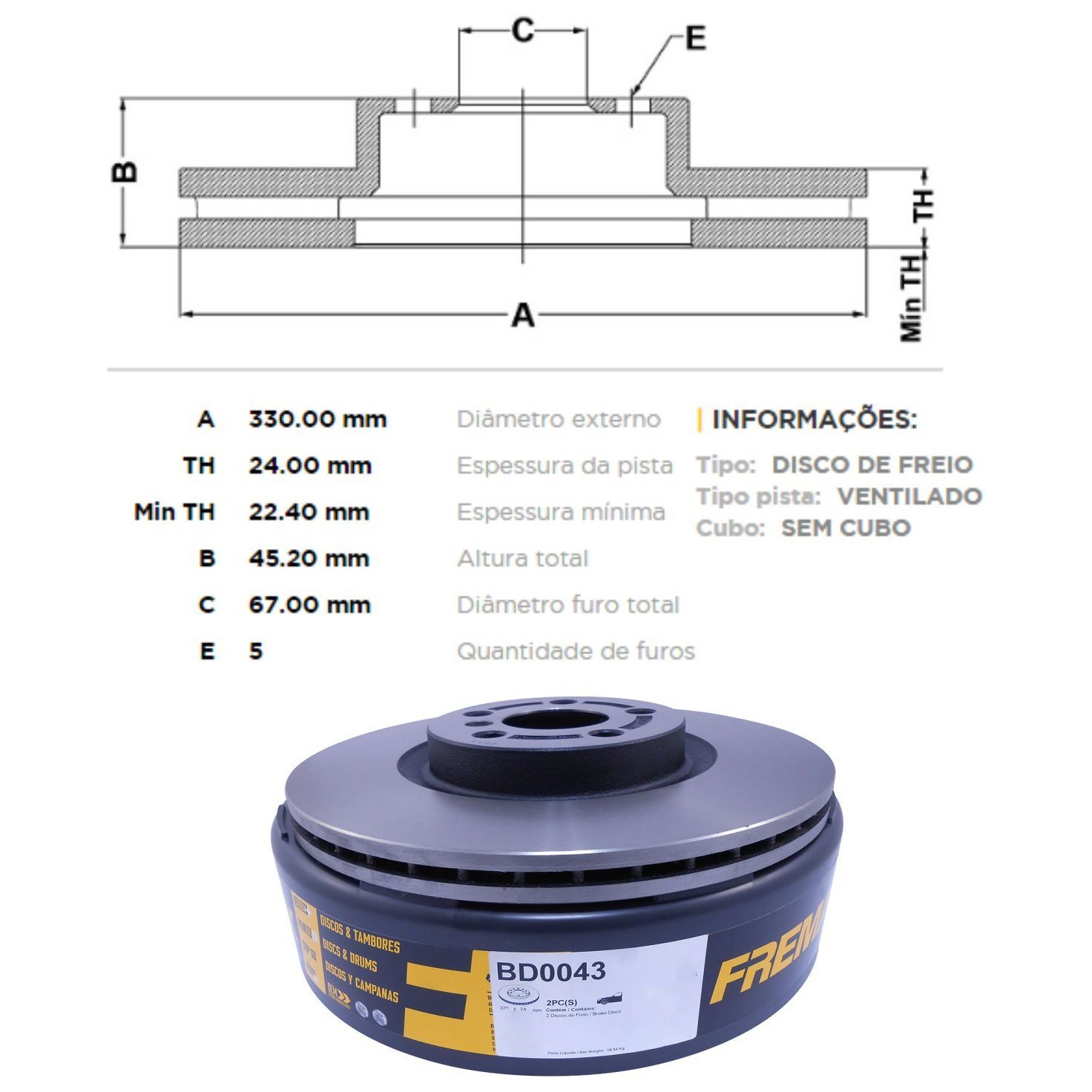 Par de Discos de Freio Ventilado Dianteiro - Fremax - BD0043