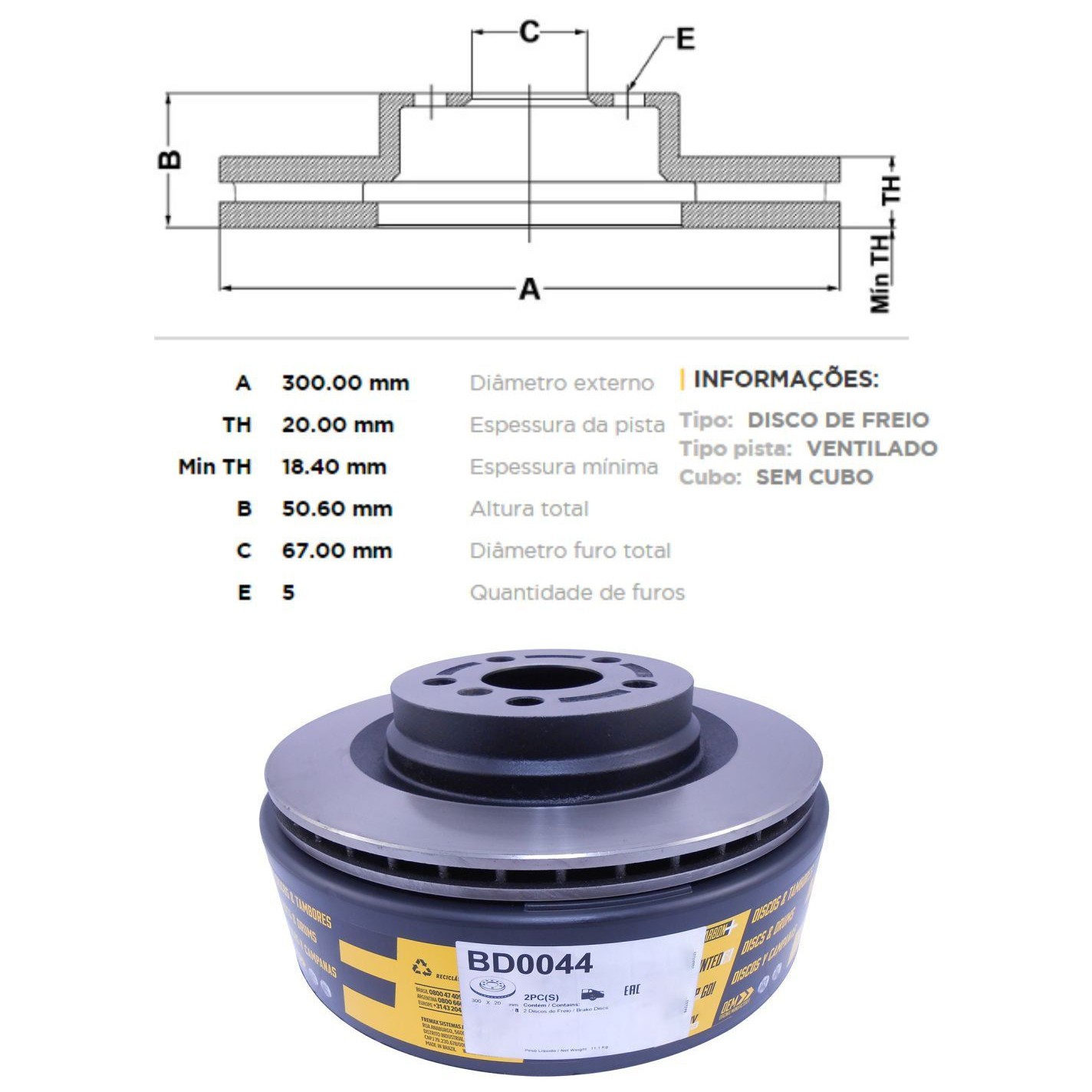 Par de Discos de Freio Ventilado Traseiro - Fremax - BD0044