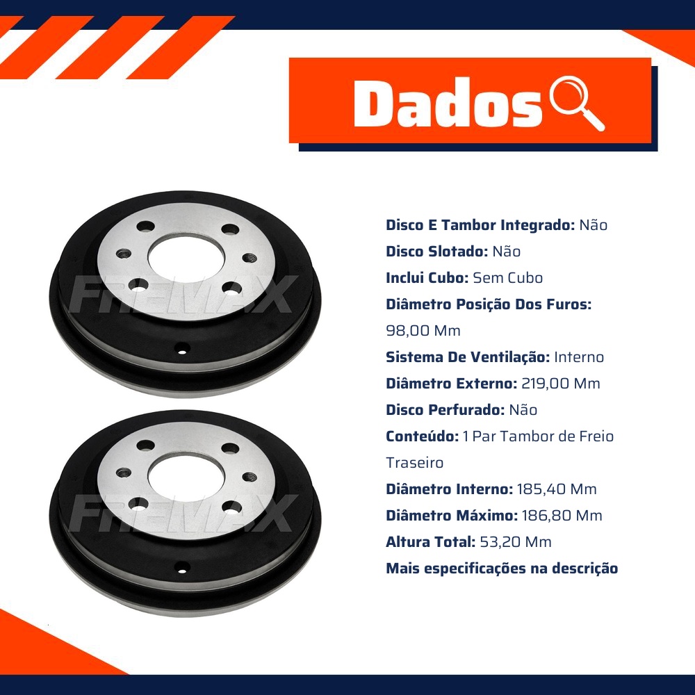 Par de Tambor de Freio Traseiro - Fremax - BD9680