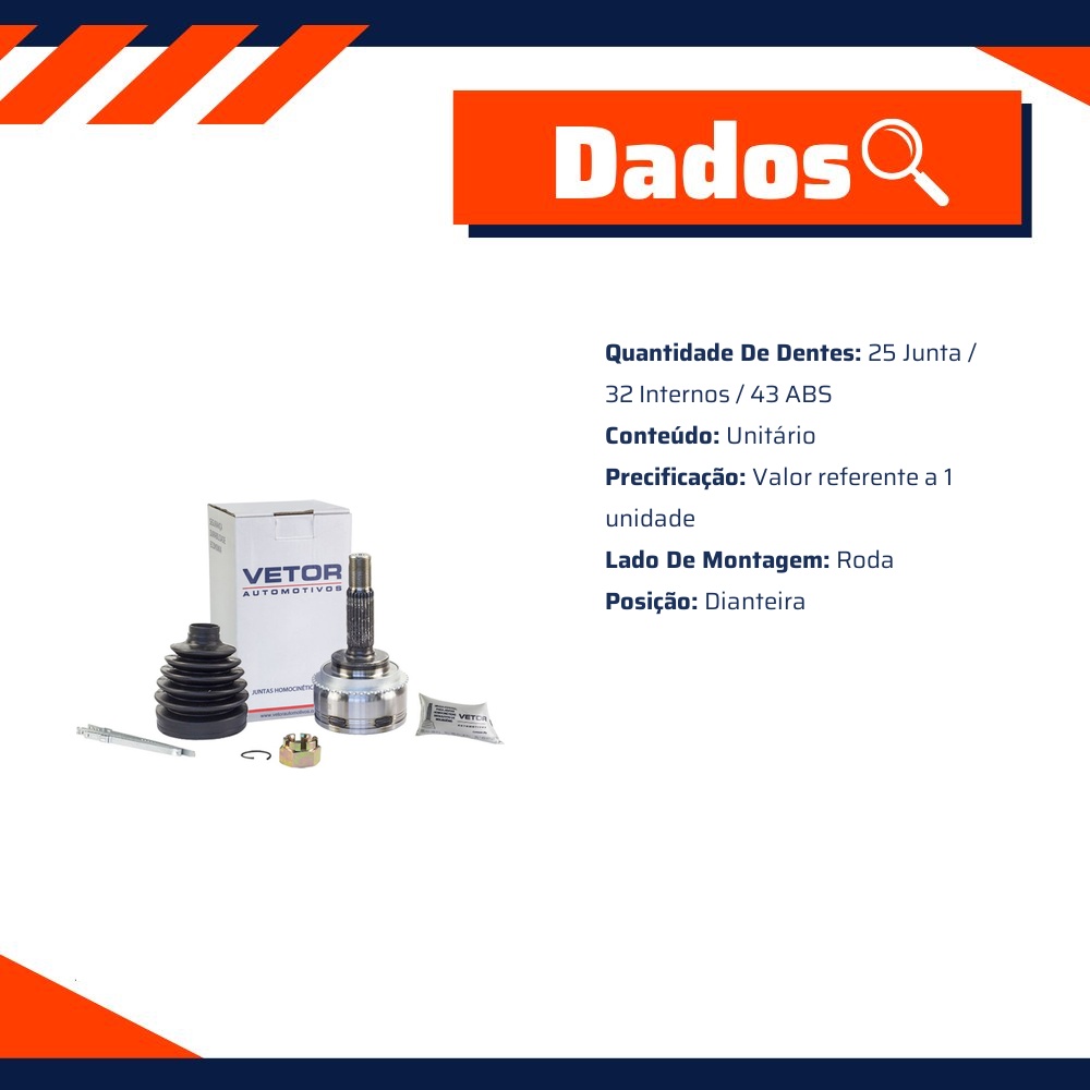 Junta Homocinética Dianteira Roda para Mitsubishi Pajero TR4 - Vetor - VT5133