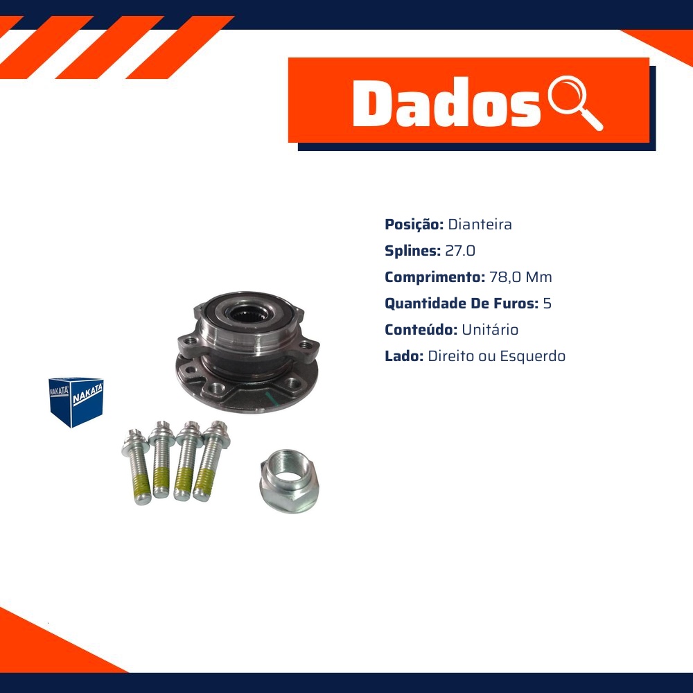 Cubo de Roda Dianteiro Direito ou Esquerdo 5 Furos 27 Dentes - Nakata - NKF 8203
