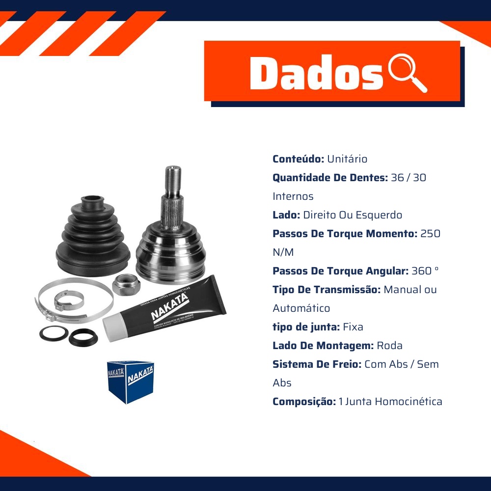 Junta Homocinética Roda para AUDI TT e Volkswagen Golf - Nakata - NJH71-289