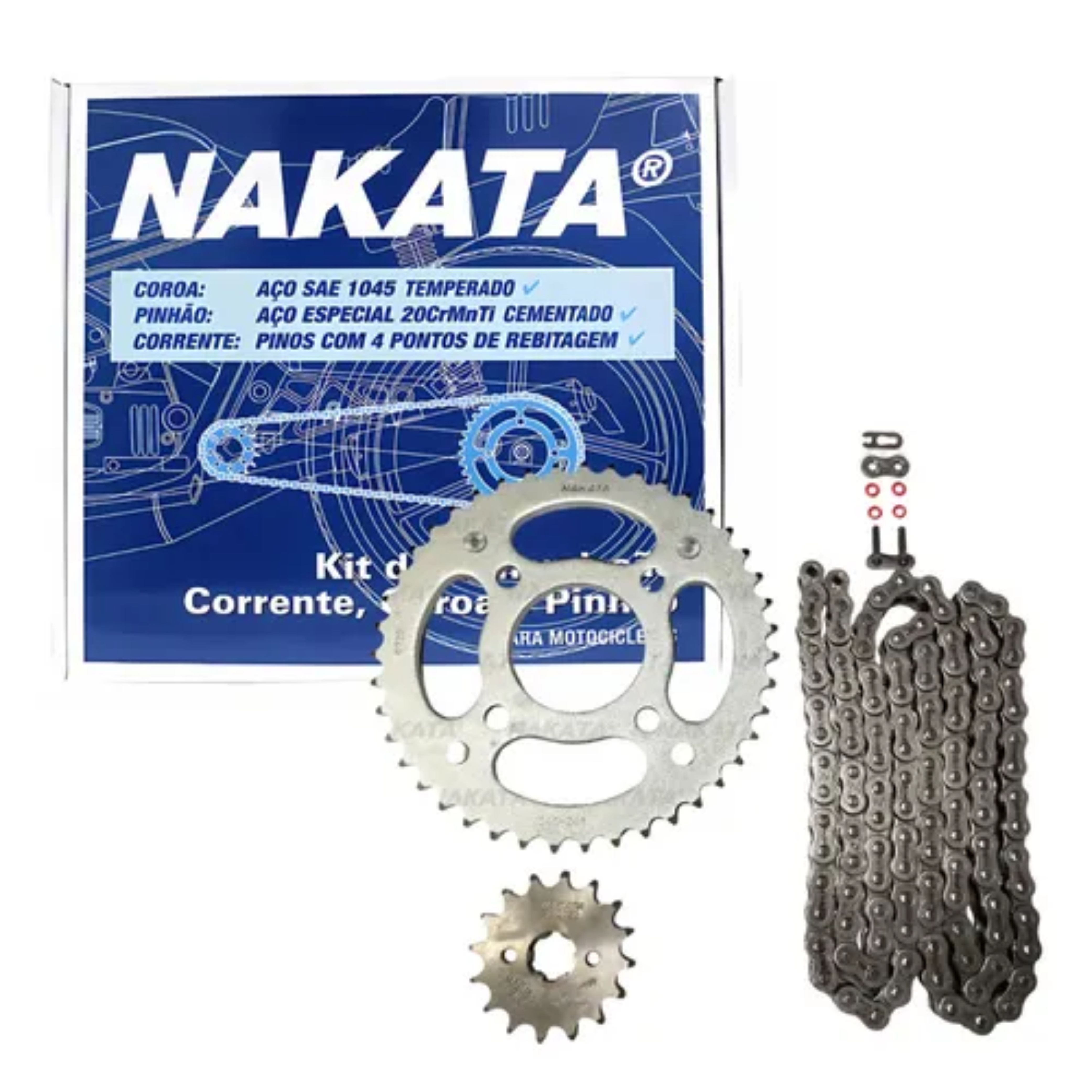 Kit da Coroa Pinhão e Corrente para Honda CG 150 - Nakata - TM10120R