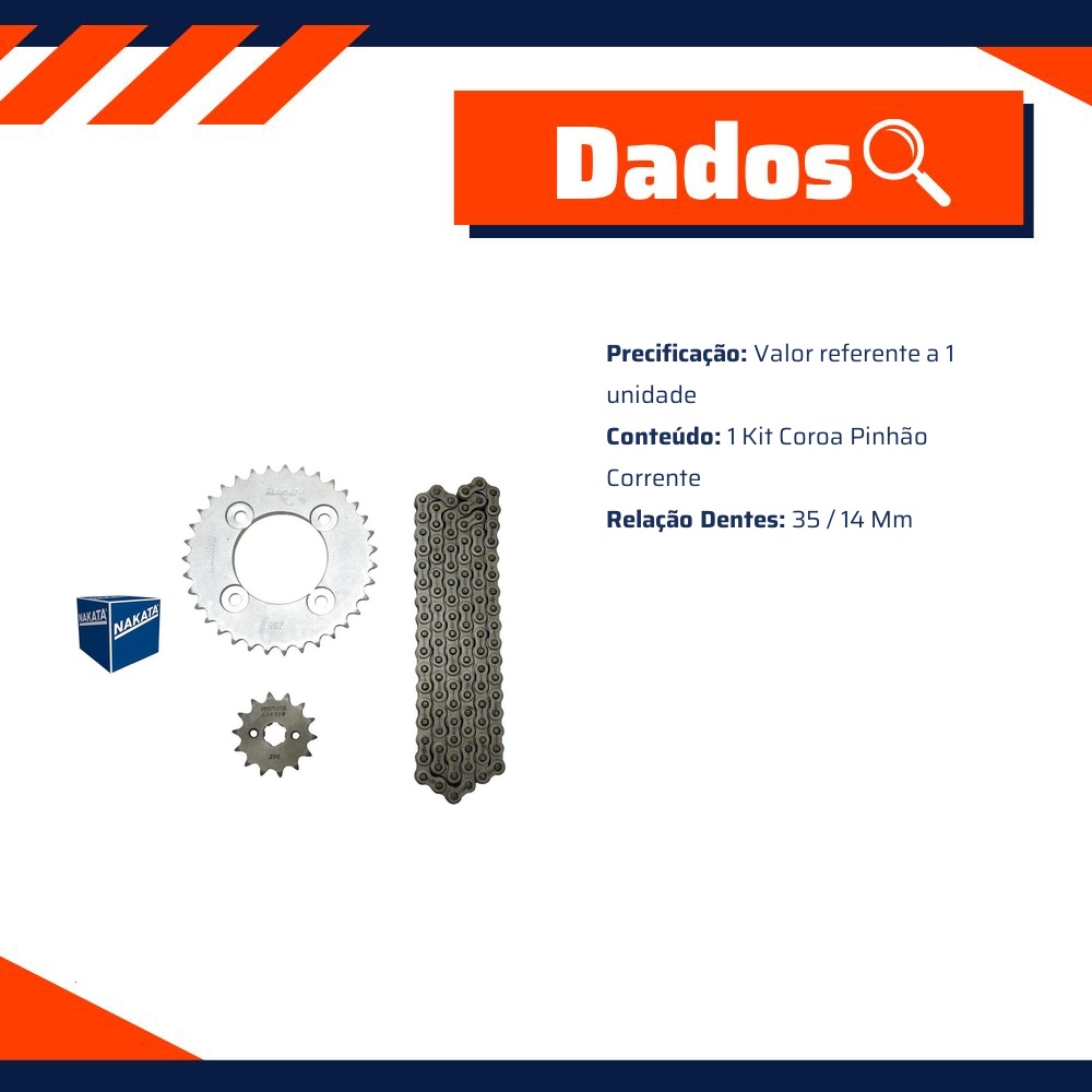 Kit da Coroa Pinhão e Corrente 35 14mm para Honda Pop 100 - Nakata - TM10155