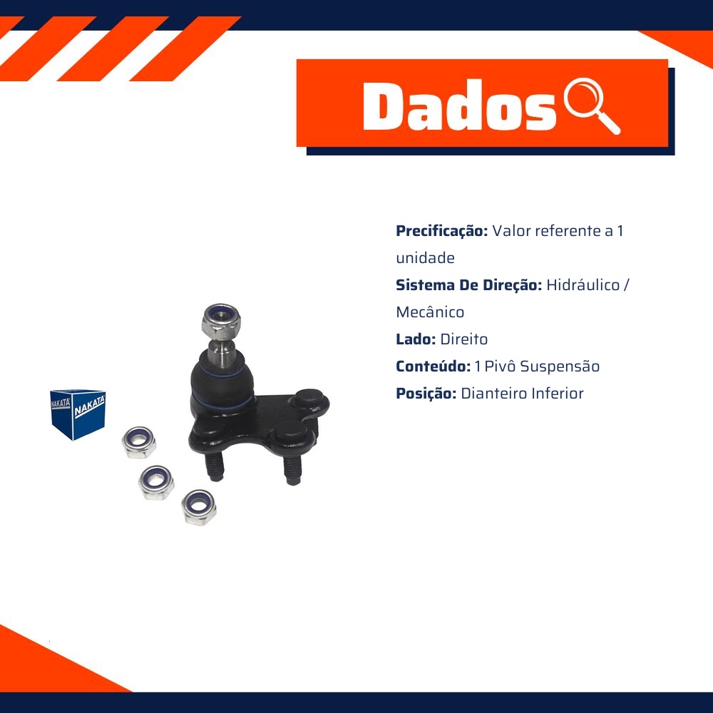 Pivô de Suspensão Dianteiro Inferior Direito - Nakata - N 1075