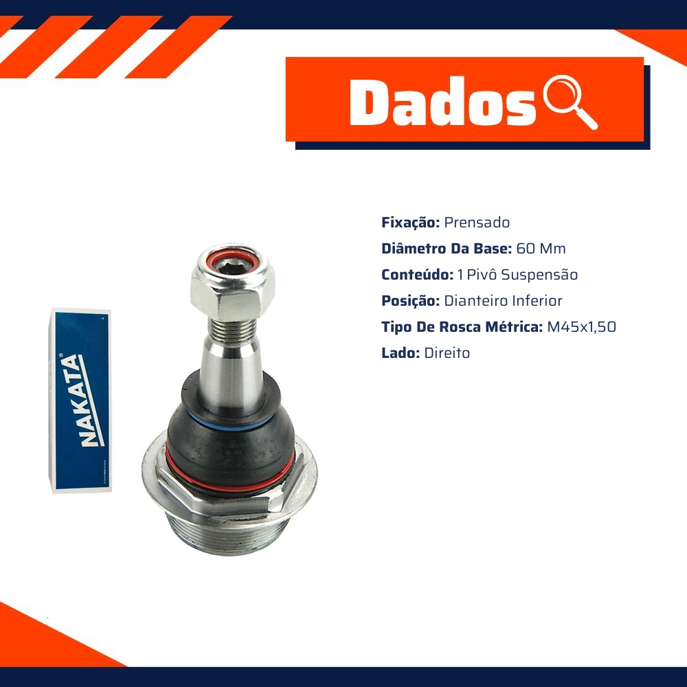Pivô de Suspensão Dianteiro Inferior Direito para Renault Master - Nakata - N 99204