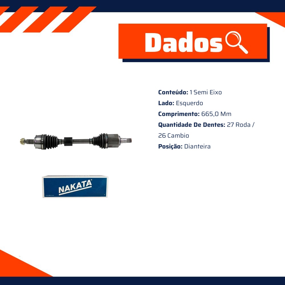 Semi Eixo Esquerdo para Fiat Toro e JEEP Renegade - Nakata - NJH27-357S