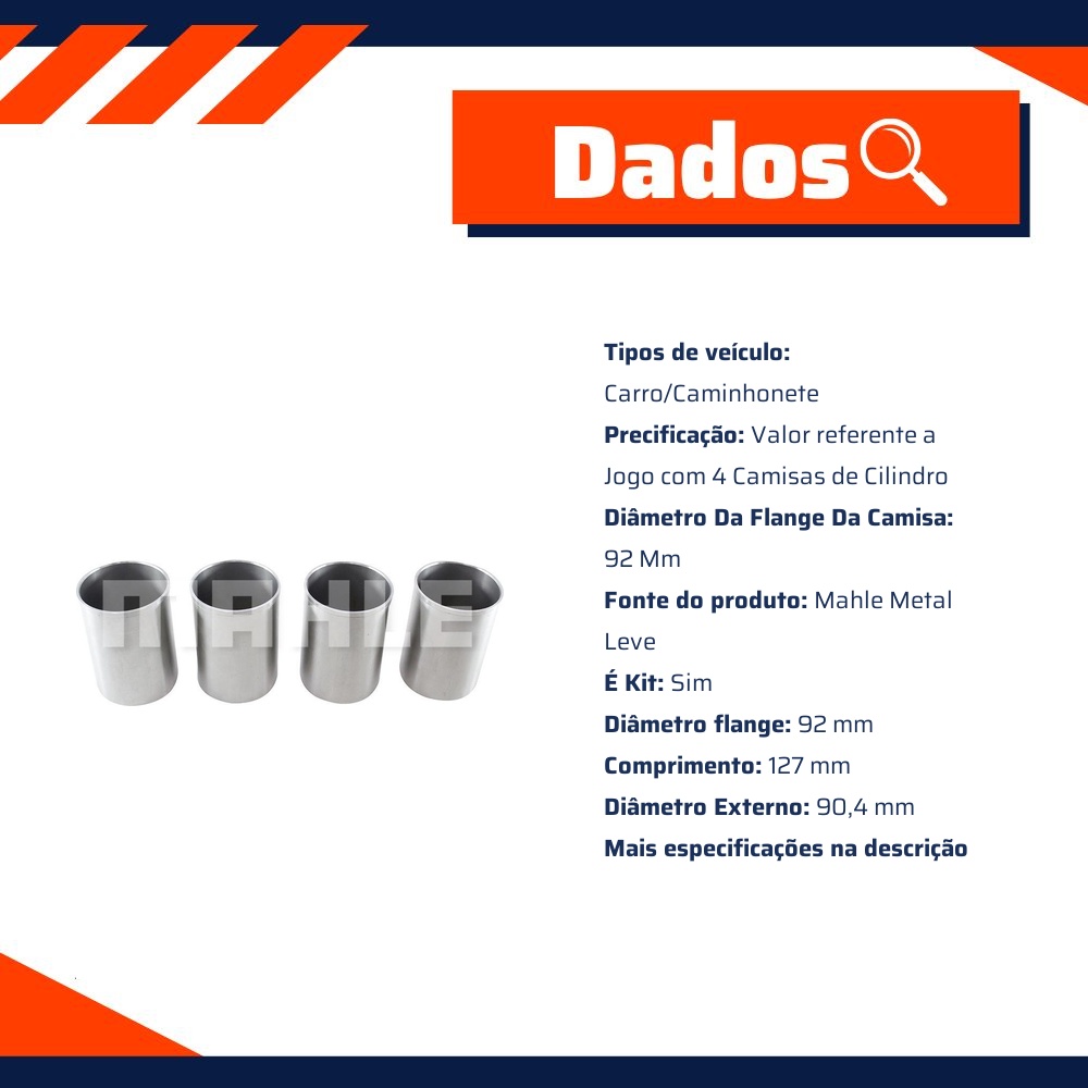 4 Camisas de Cilindro Std - Mahle Metal Leve - C1975 STD