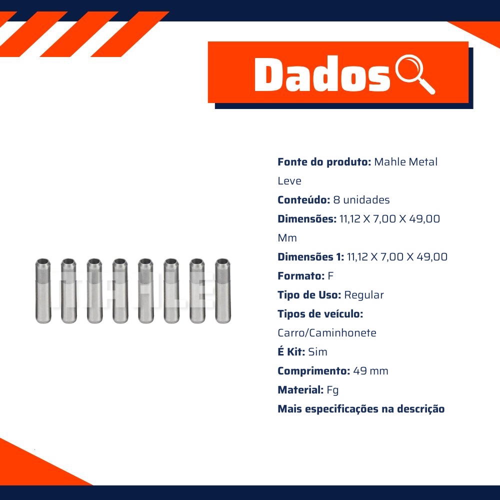 8 Guias de Válvula Comum de Admissão e Escape Std - Mahle Metal Leve - GC0590020 STD