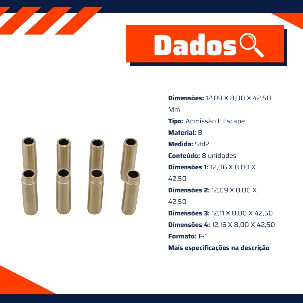 8 Guias de Válvula de Admissão e Escape STD2 - Mahle Metal Leve - GC0700084 STD2