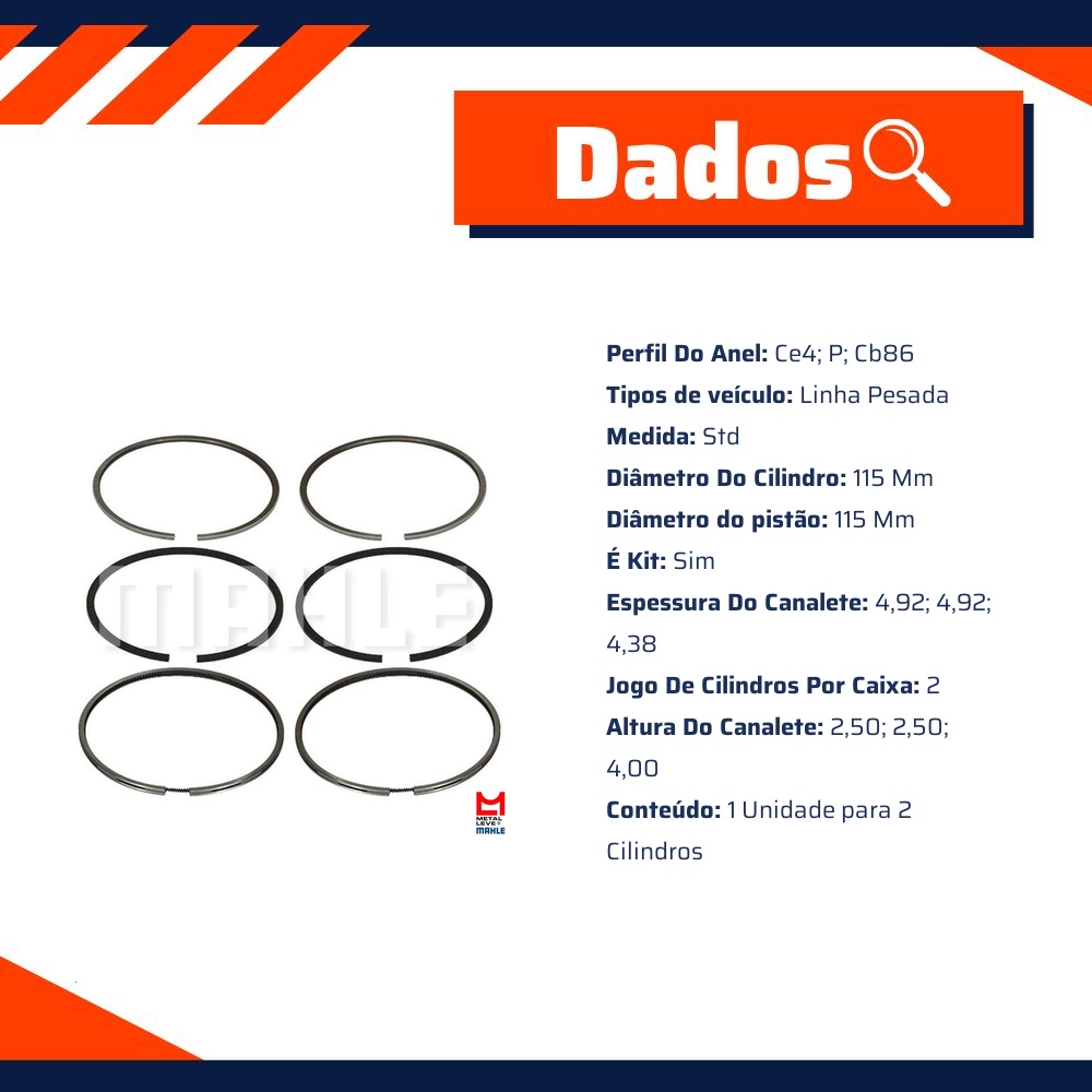 Jogo de Anéis do Pistão STD 2 Cilindros - Mahle Metal Leve - CC.6367 STD