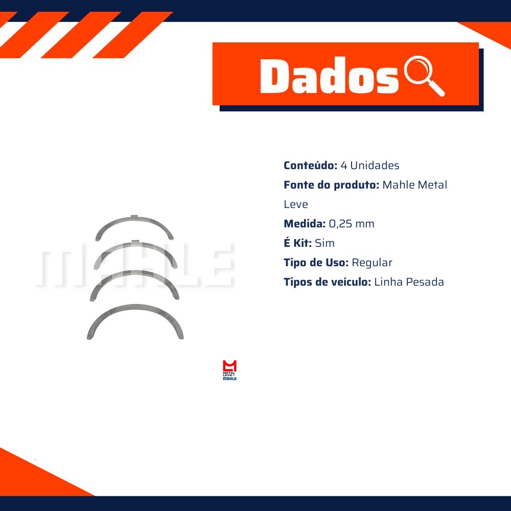 Jogo de Arruelas de Encosto 0,25 - Mahle Metal Leve - AE-007-J 0,25