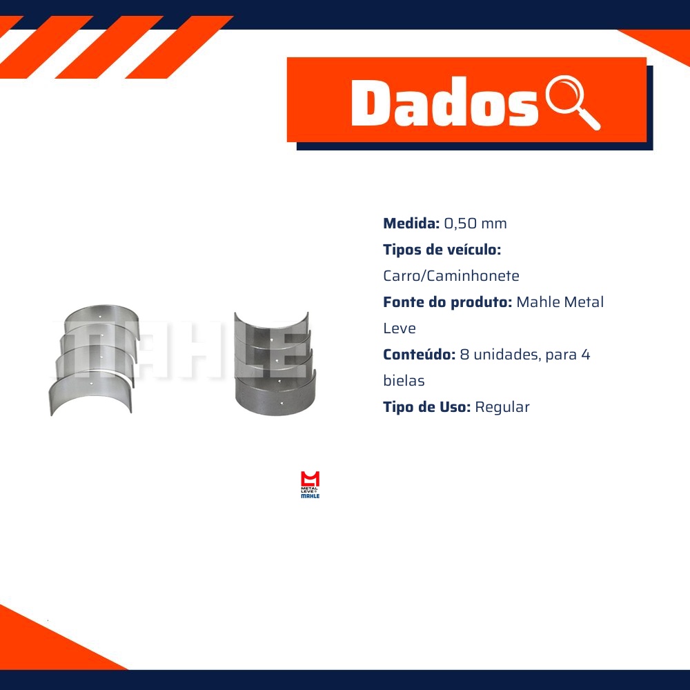 Jogo de Bronzina de Biela 0,50 - Mahle Metal Leve - BB-503-J 0,50