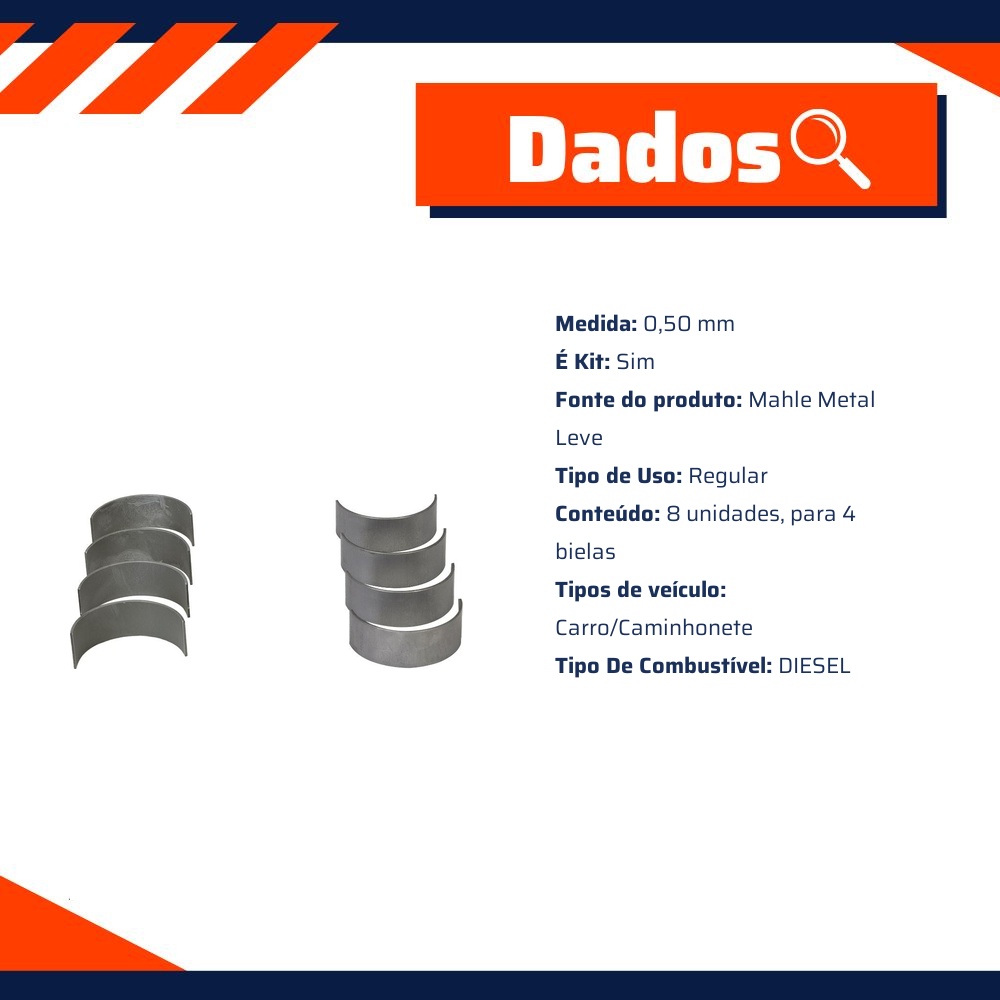 Jogo de Bronzina de Biela 0,50 para Volkswagen Amarok - Mahle Metal Leve - BB-766-J 0,50