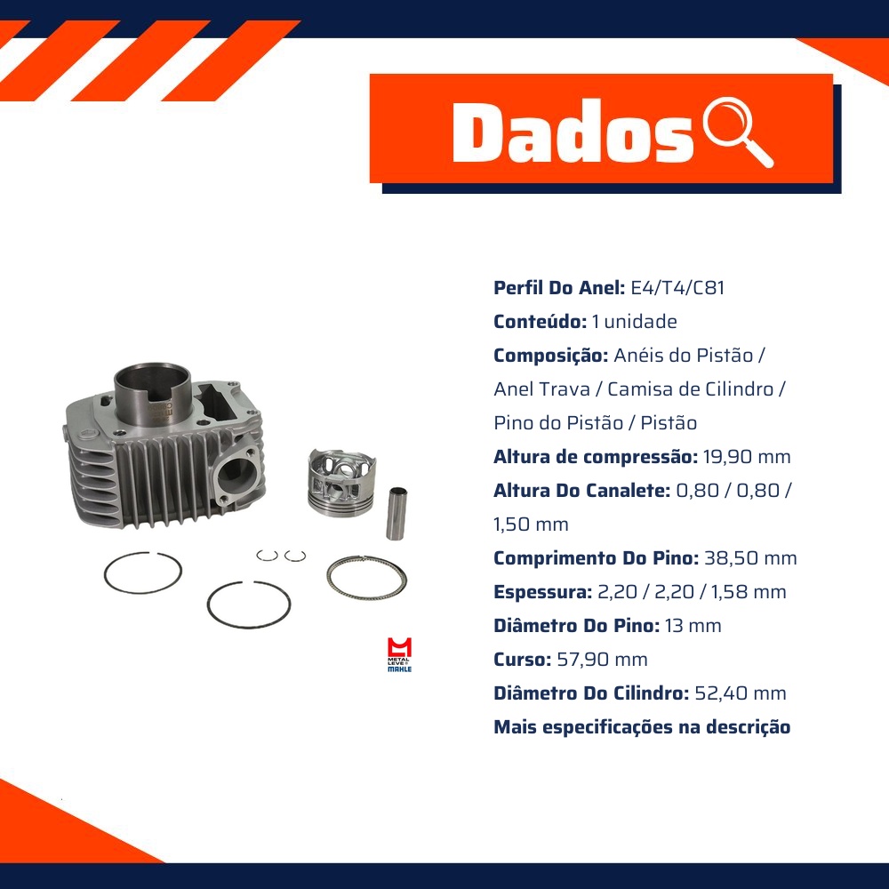 Kit para Motor STD para Honda Biz 125 - Mahle Metal Leve - K9809 STD