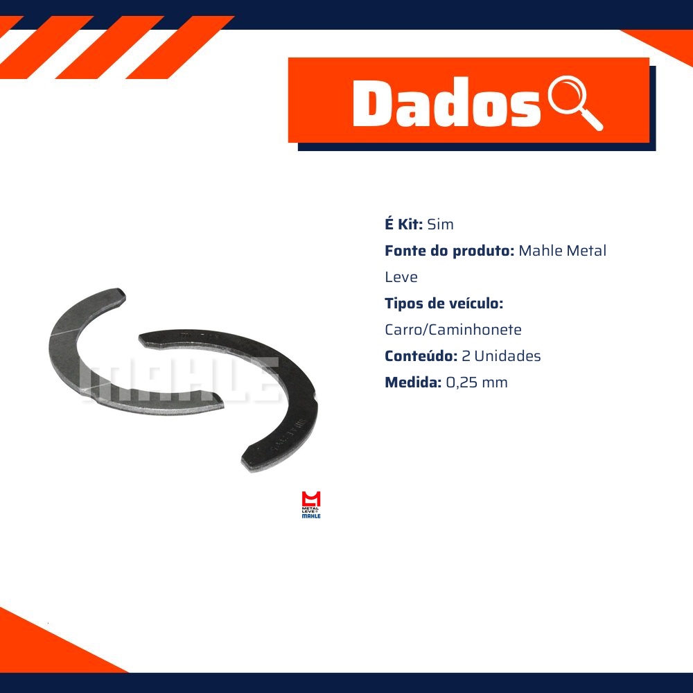 Par de Arruelas de Encosto 0,25 para Toyota Corolla e Fielder - Mahle Metal Leve - AE-367-J 0,25