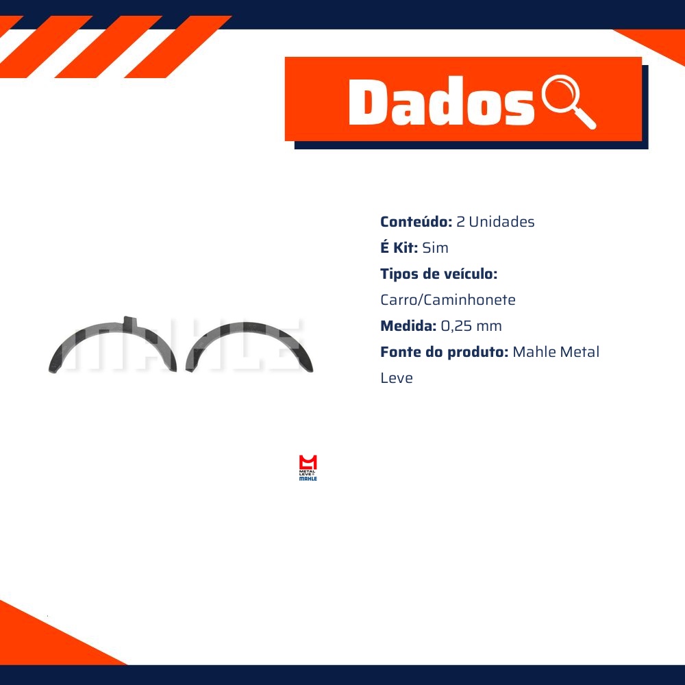 Par de Arruelas de Encosto Spa 0,25 - Mahle Metal Leve - SAE-100-P 0,25 SPA