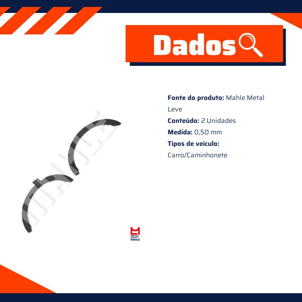 Par de Arruelas de Encosto Spa 0,50 - Mahle Metal Leve - SAE-100-P 0,50 SPA
