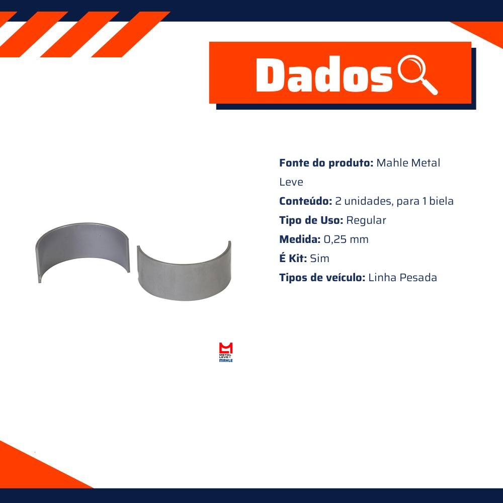 Par de Bronzina de Biela Spa 0,25 - Mahle Metal Leve - SBB-144-P 0,25 SPA