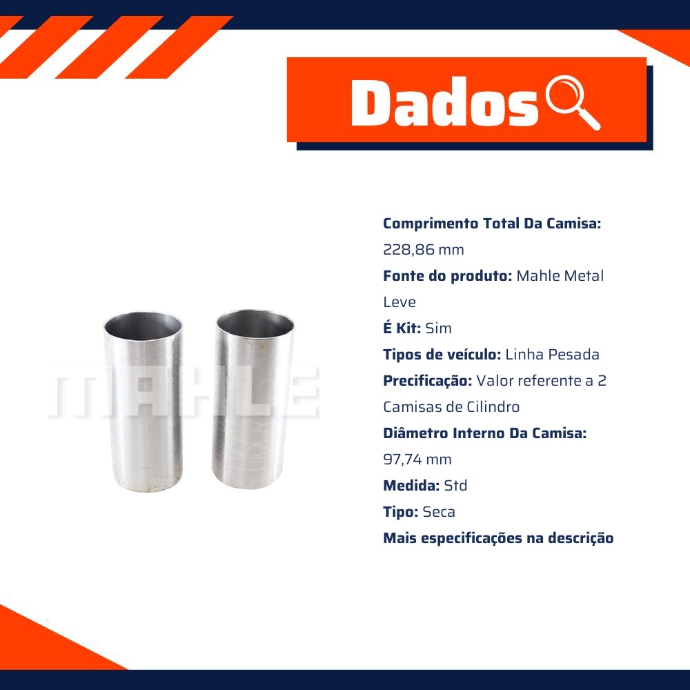 Par de Camisa de Cilindro Std - Mahle Metal Leve - C1338 STD