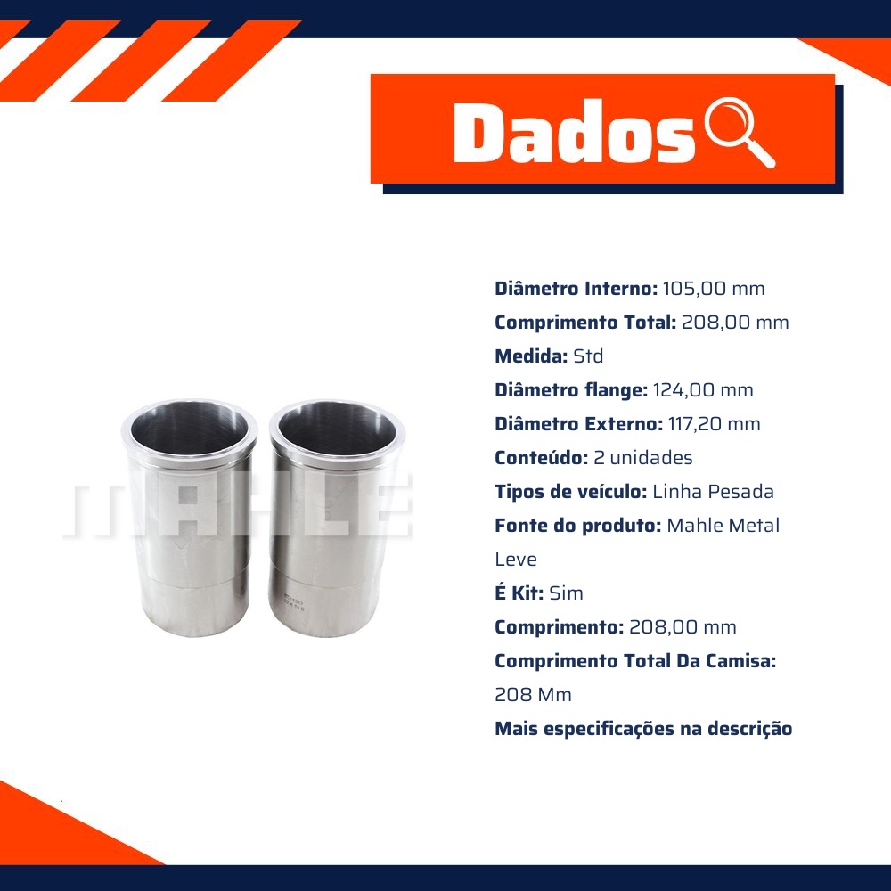 Par de Camisa de Cilindro Std - Mahle Metal Leve - C9260 STD