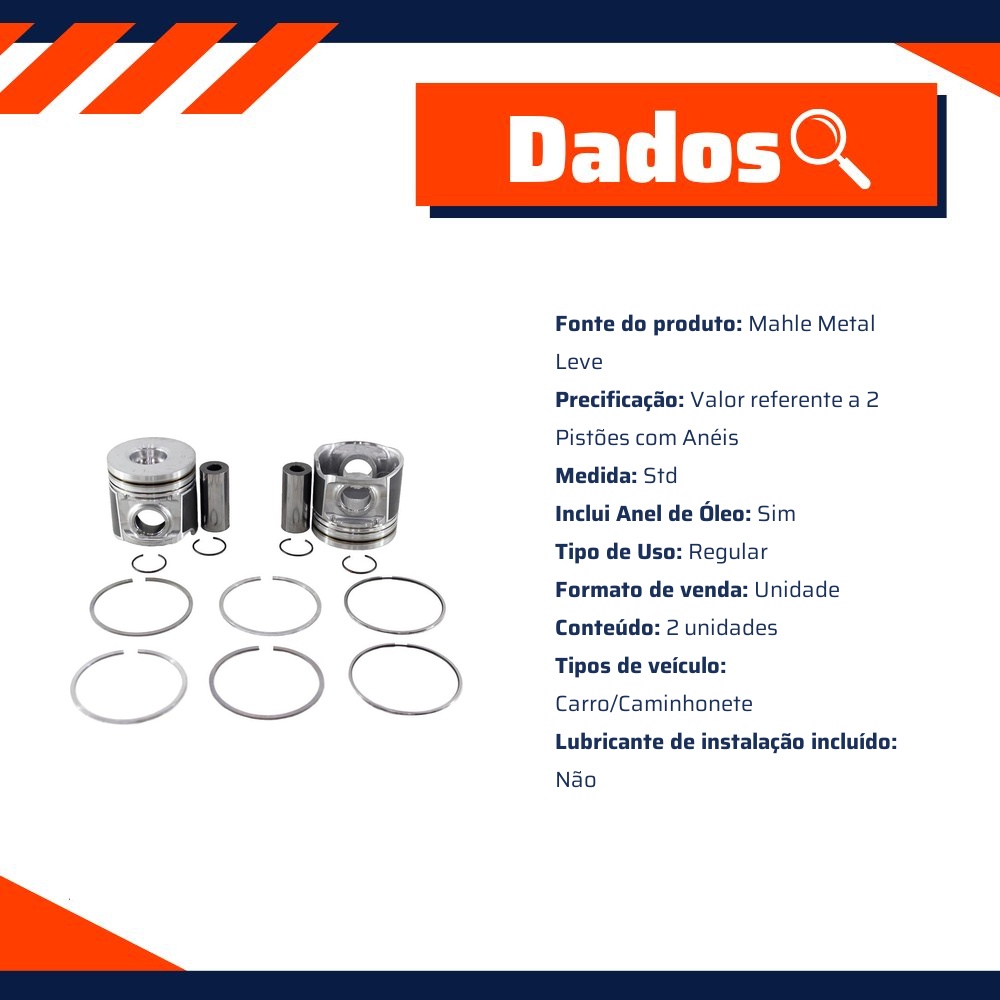 Jogo com 2 Pistões com Anéis STD - Mahle Metal Leve - P&A9183 STD