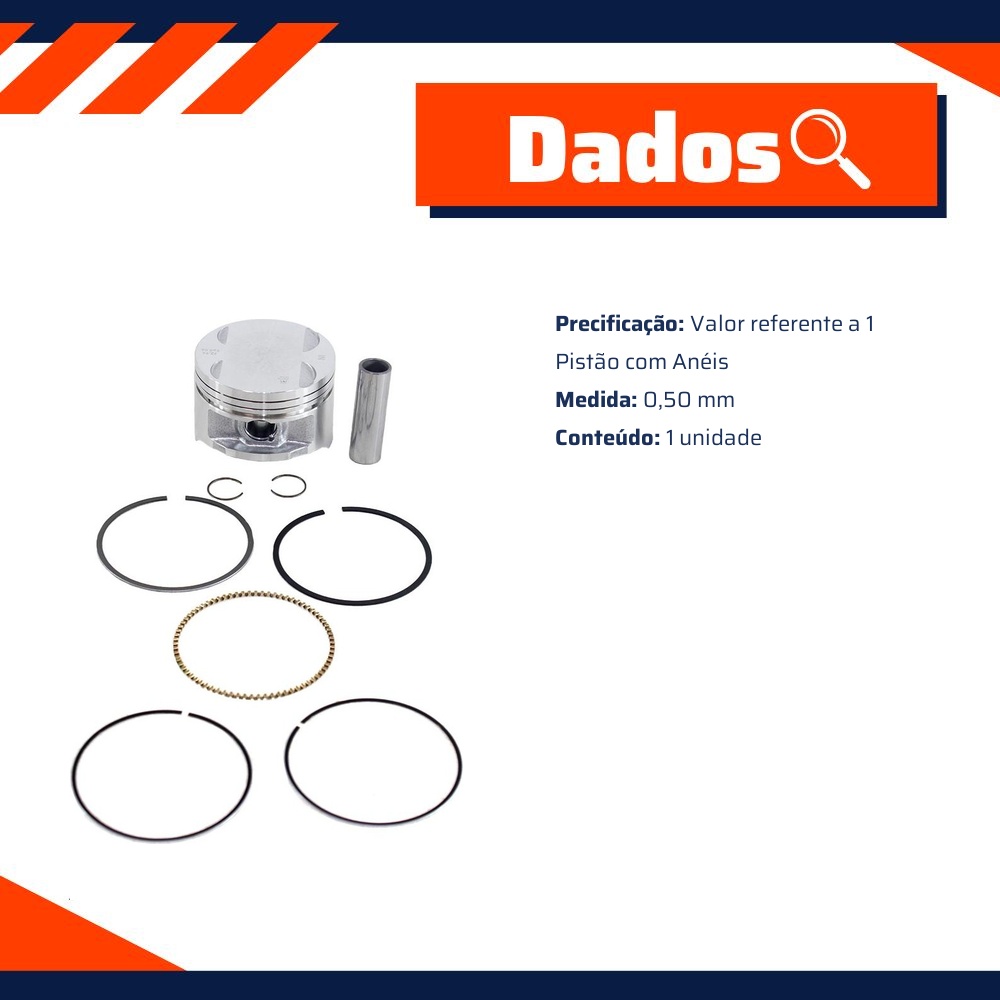 Pistão com Anéis 0,50 para Honda CBX 250 Twister e XR 250 TORNADO - Mahle Metal Leve - P&A9201 0,50
