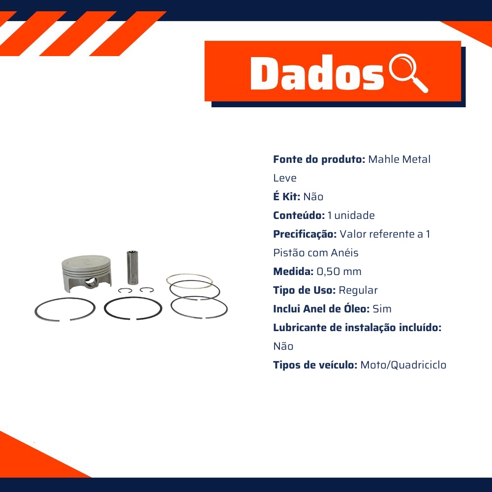 Pistão Com Anéis 0,50 - Mahle Metal Leve - P&A9806 0,50