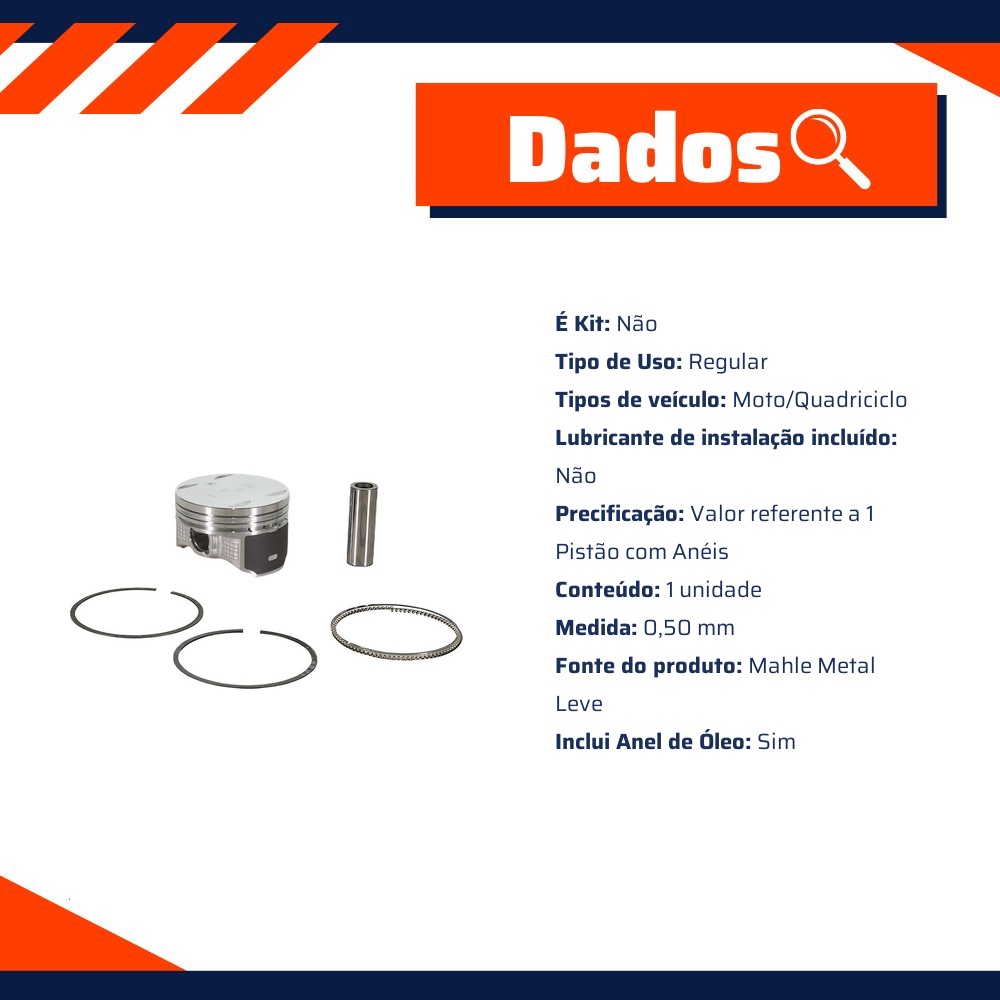 Pistão com Anéis 0,50 para Honda CB 250 Twister e CRF 250F - Mahle Metal Leve - P&A9870 0,50