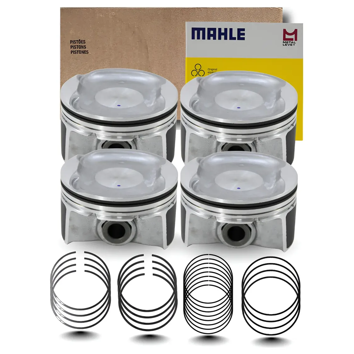 Jogo com 4 Pistões com Anéis 0,50 para Nissan Sentra - Mahle Metal Leve - P&A9697 0,50