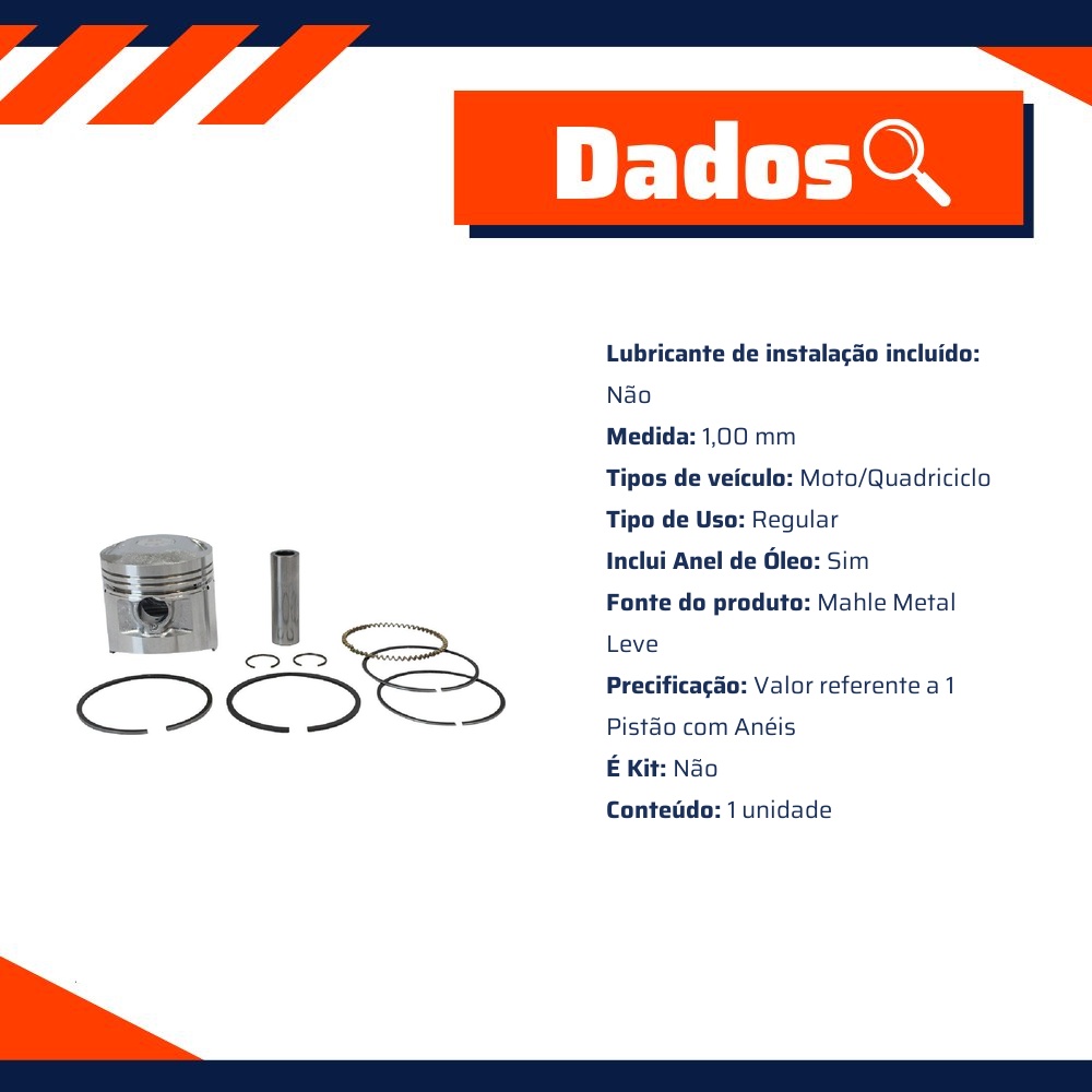 Pistão Com Anéis 1,00 - Mahle Metal Leve - P&A1367 1,00