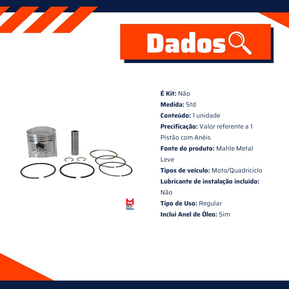 Pistão Com Anéis Std - Mahle Metal Leve - P&A1367 STD
