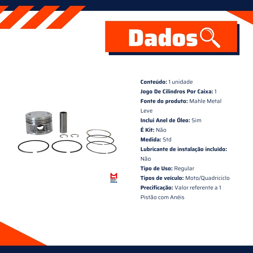 Pistão Com Anéis Std - Mahle Metal Leve - P&A9114 STD