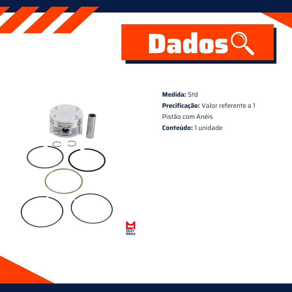 Pistão com Anéis STD para Honda CBX 250 Twister e XR 250 TORNADO - Mahle Metal Leve - P&A9201 STD
