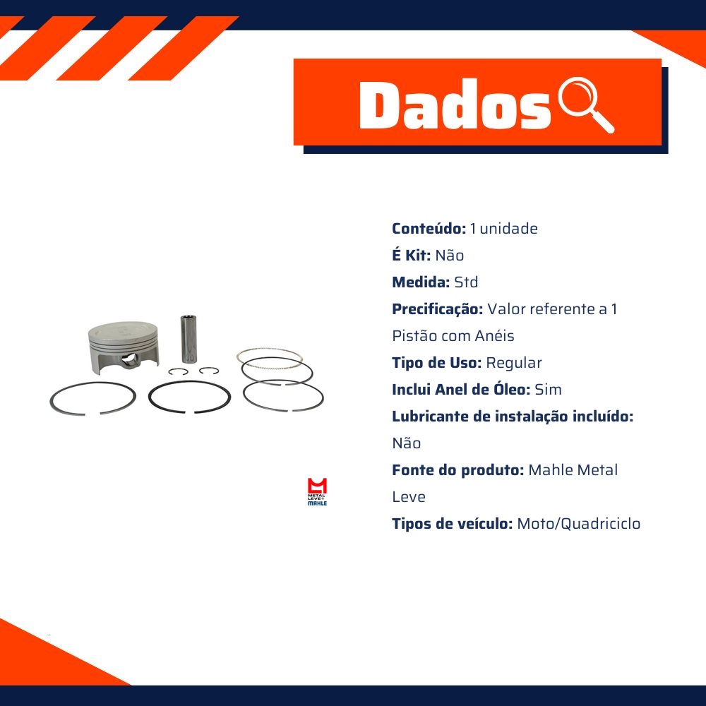 Pistão Com Anéis Std - Mahle Metal Leve - P&A9806 STD