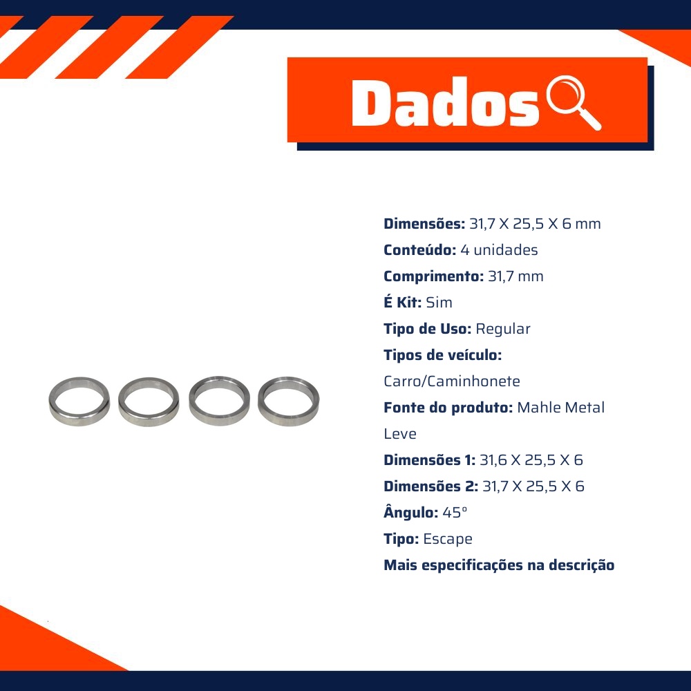 4 Sede de Válvula de Escape 0,10 - Mahle Metal Leve - SE0590129 0,10