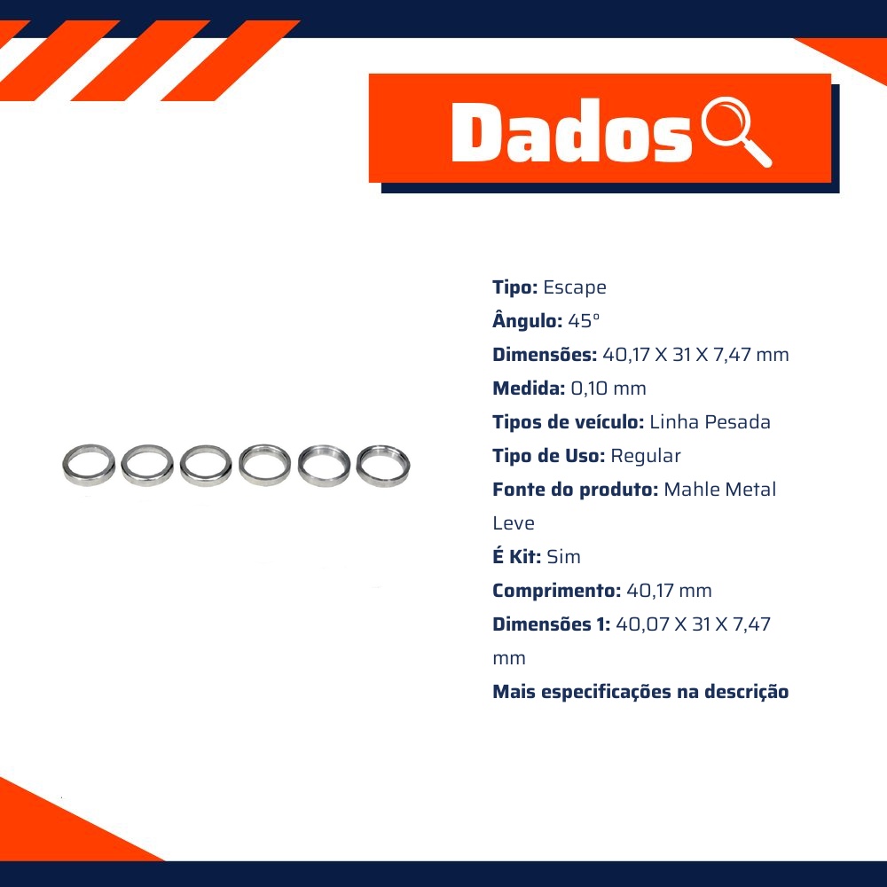 6 Sede de Válvula de Escape 0,10 - Mahle Metal Leve - SE0480044 0,10