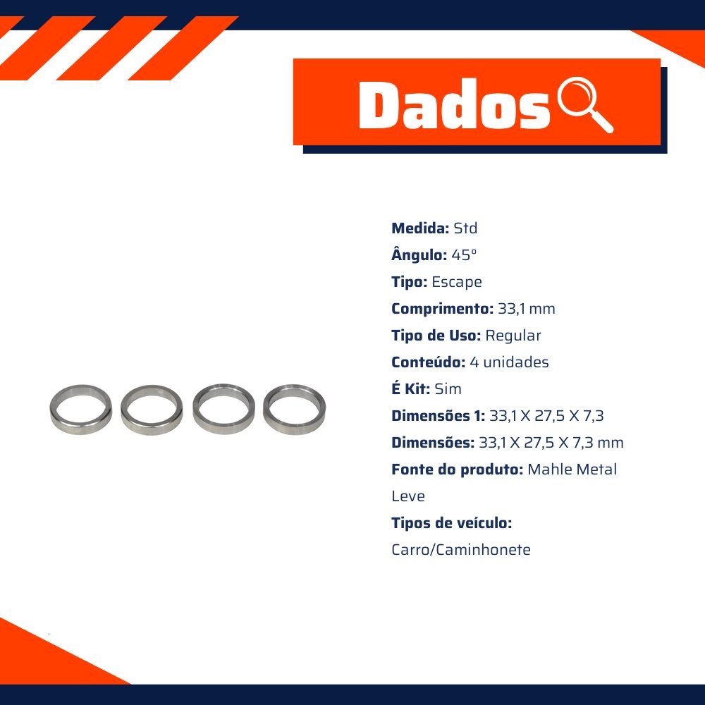 4 Sede de Válvula de Escape Std - Mahle Metal Leve - SE0700123 STD