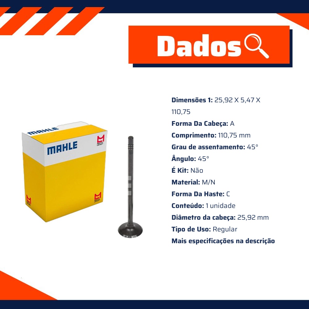 Válvula de Admissão - Mahle Metal Leve - VA0181606 STD