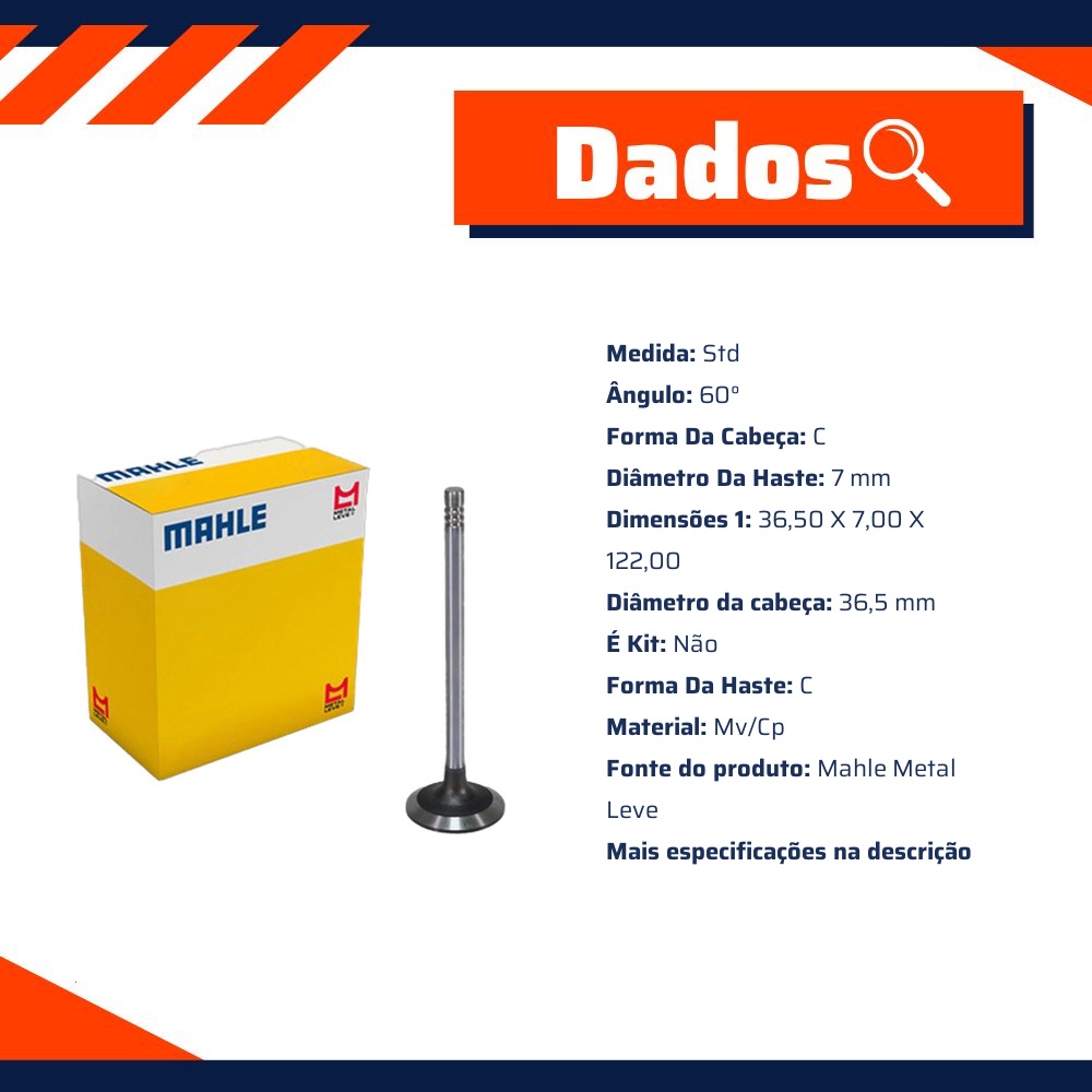 Válvula de Admissão - Mahle Metal Leve - VA0131750 STD