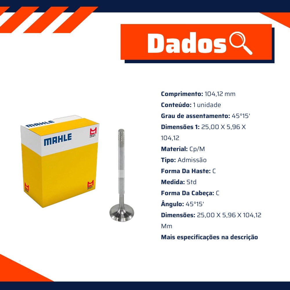 Válvula de Admissão - Mahle Metal Leve - VA0140026 STD