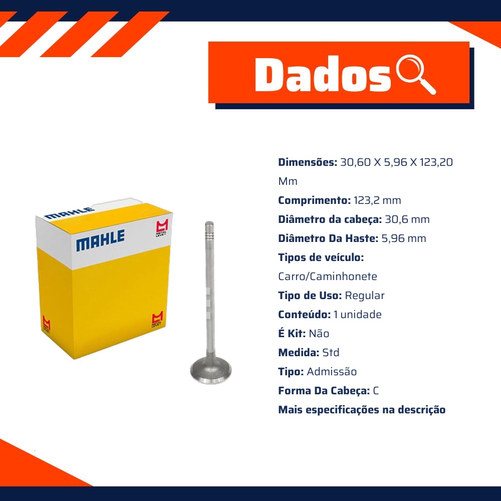 Kit 4 Válvula de Admissão para Renault Master - Mahle Metal Leve - VA0181483 STD