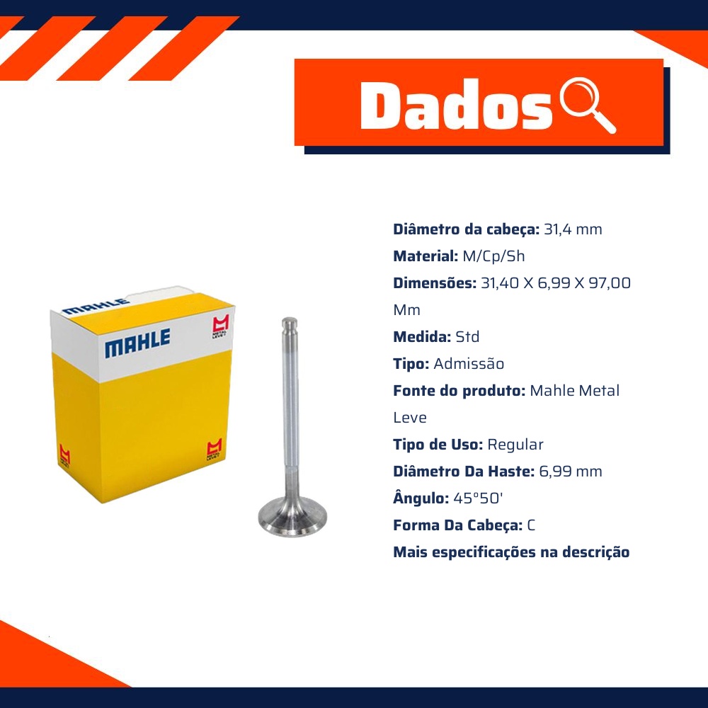 Válvula de Admissão - Mahle Metal Leve - VA0250162 STD