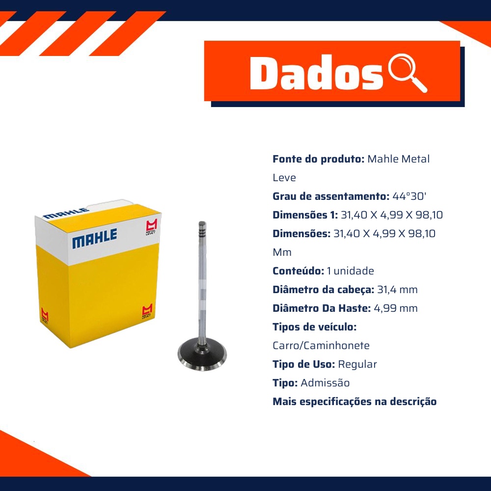Válvula de Admissão para Fiat Palio e Uno - Mahle Metal Leve - VA0251632 STD